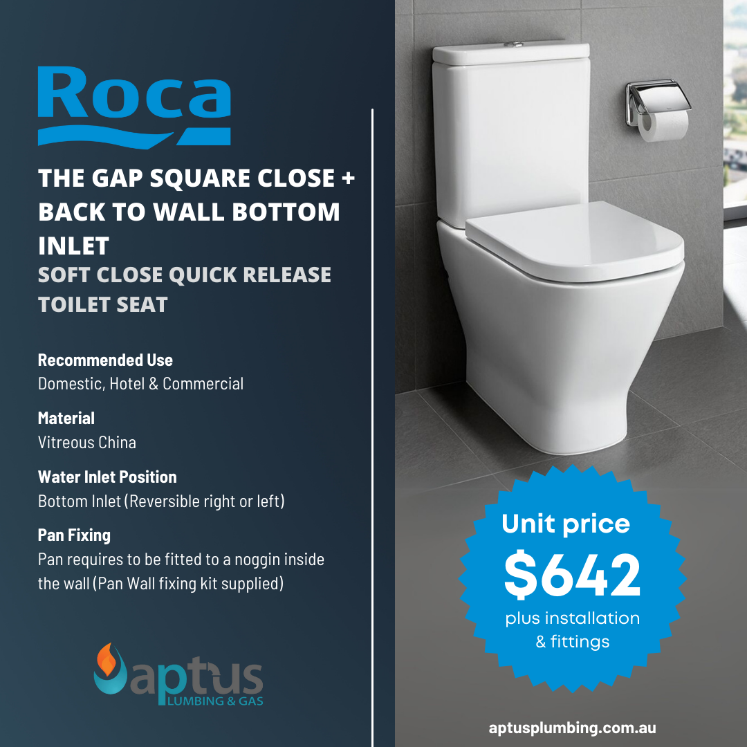 Roca The Gap Square Close + Back to Wall Bottom Inlet Soft Close Quick Release Toilet Seat