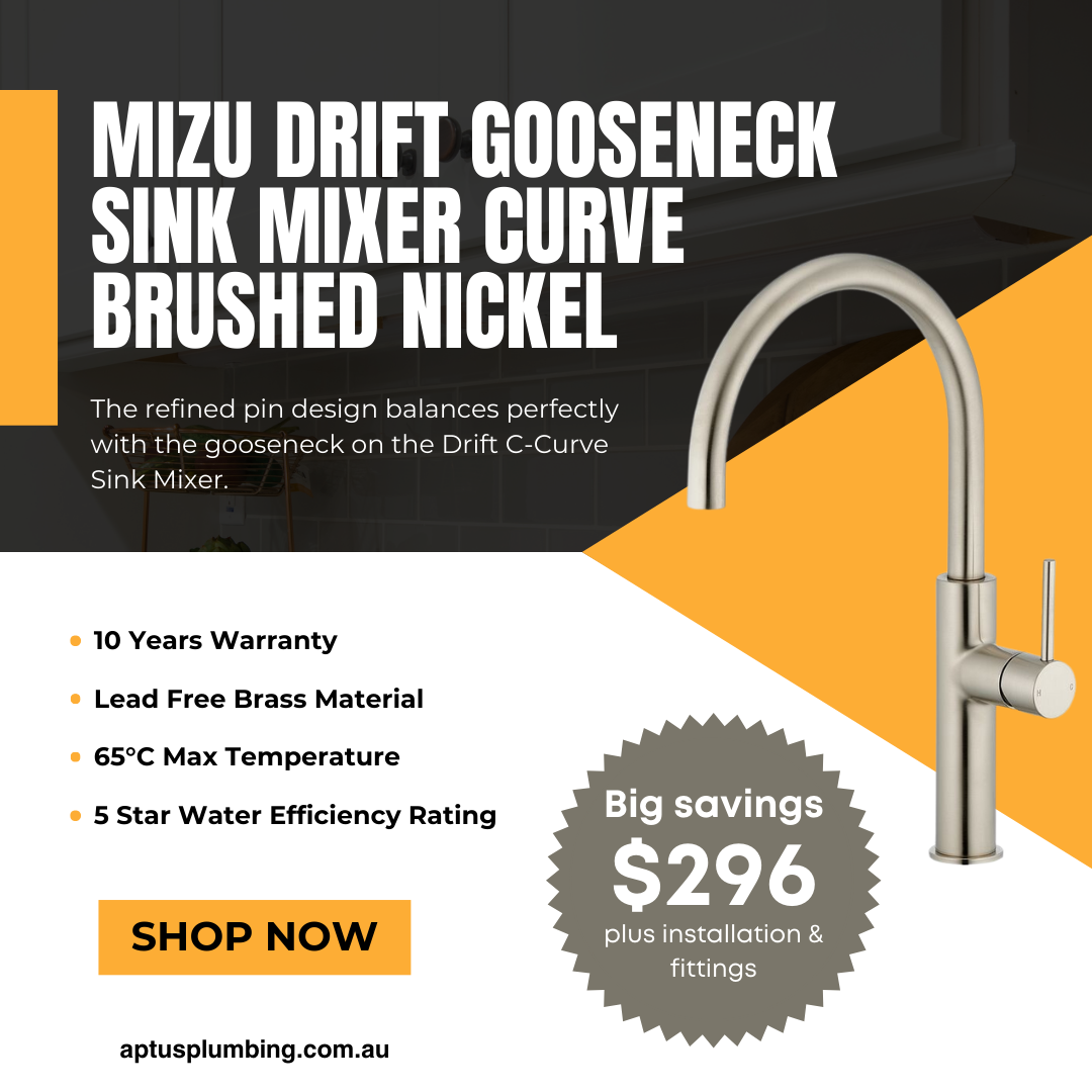 Mizu Drift Gooseneck Sink Mixer Curve Brushed Nickel