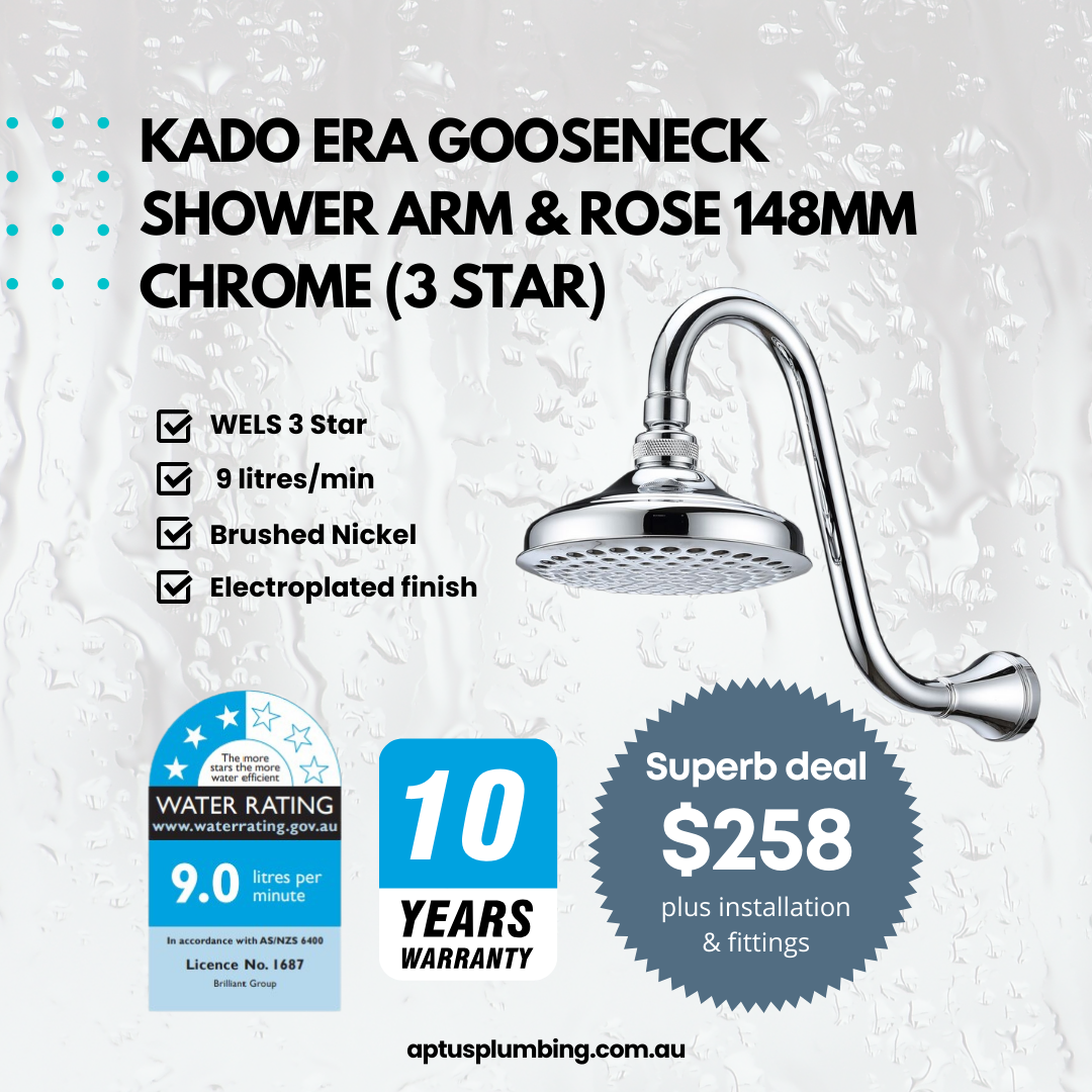 Kado Era Gooseneck Shower Arm & Rose 148mm Chrome (3 Star)