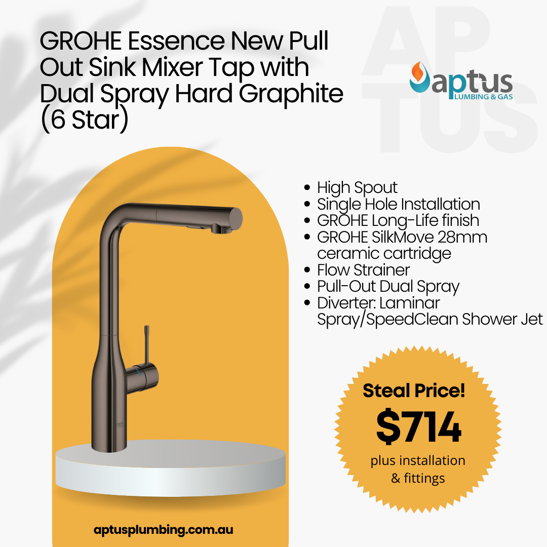 GROHE Essence New Pull Out Sink Mixer Tap with Dual Spray Hard Graphite (6 Star)