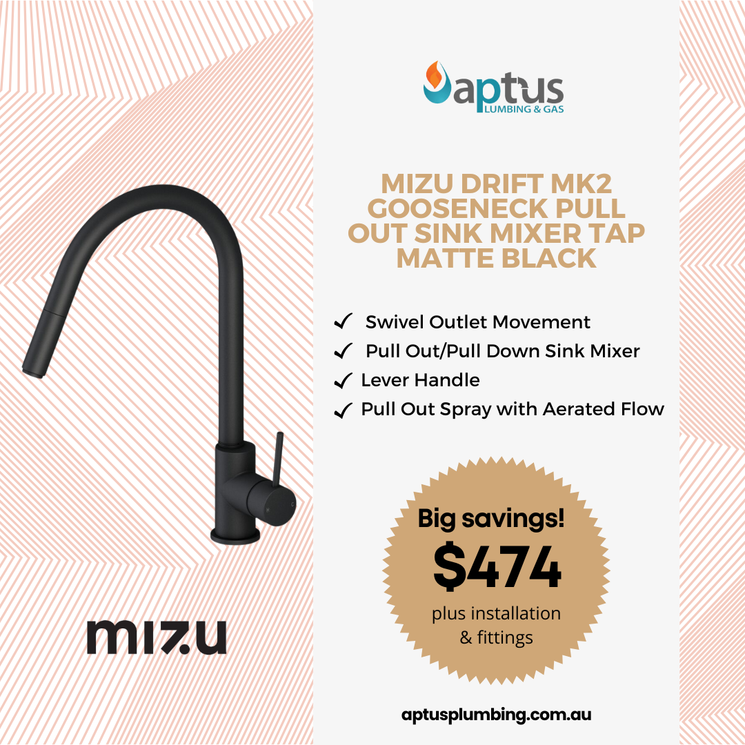 Mizu Drift MK2 Gooseneck Pull Out Sink Mixer Tap Matte Black