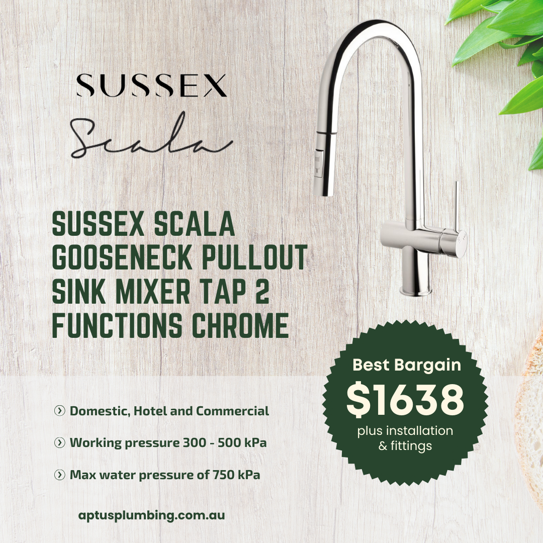 Sussex Scala Gooseneck Pullout Sink Mixer Tap 2 Functions Chrome