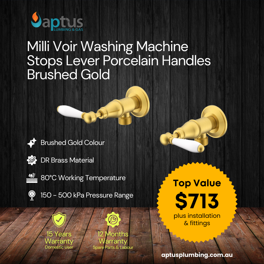 Milli Voir Washing Machine Stops Lever Porcelain Handles Brushed Gold