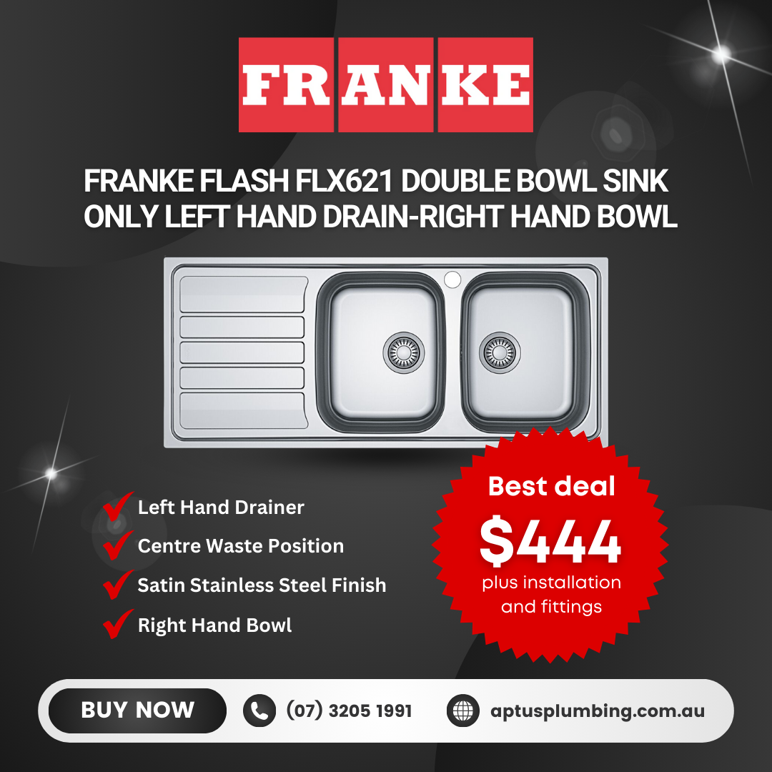 franke flash Flx621 Double Bowl Sink Only Left Hand Drain-Right Hand Bowl